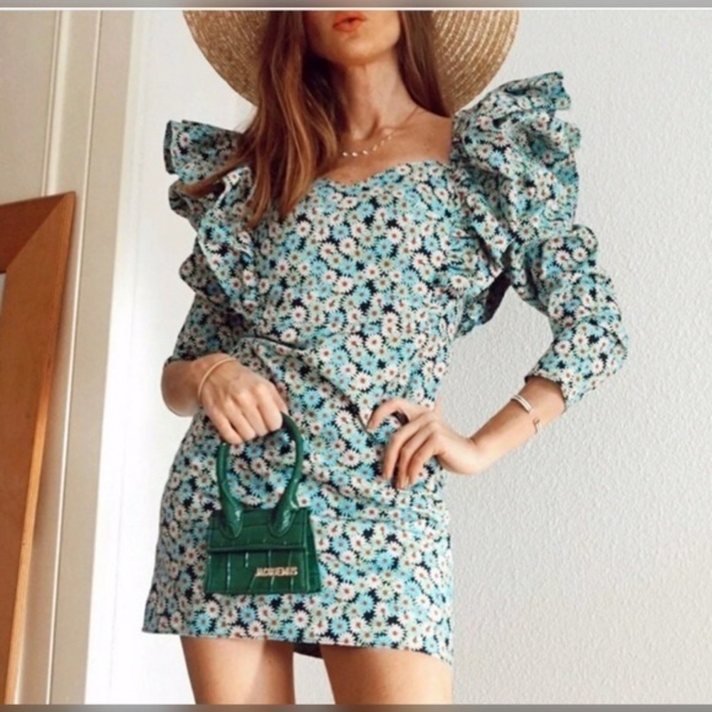 Zara Floral Mini Dress - Blue and Green